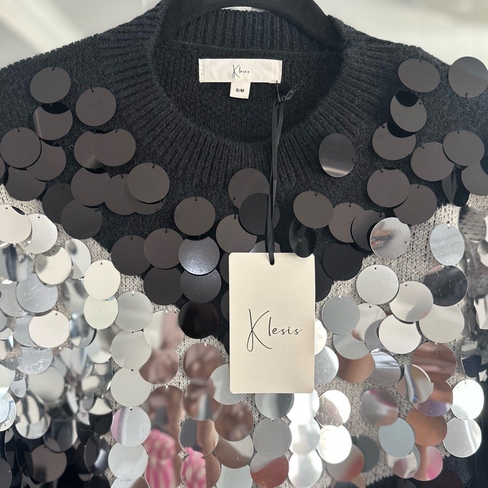 Black Sweater with Silver Sequin Detail - Picture 7 of 9